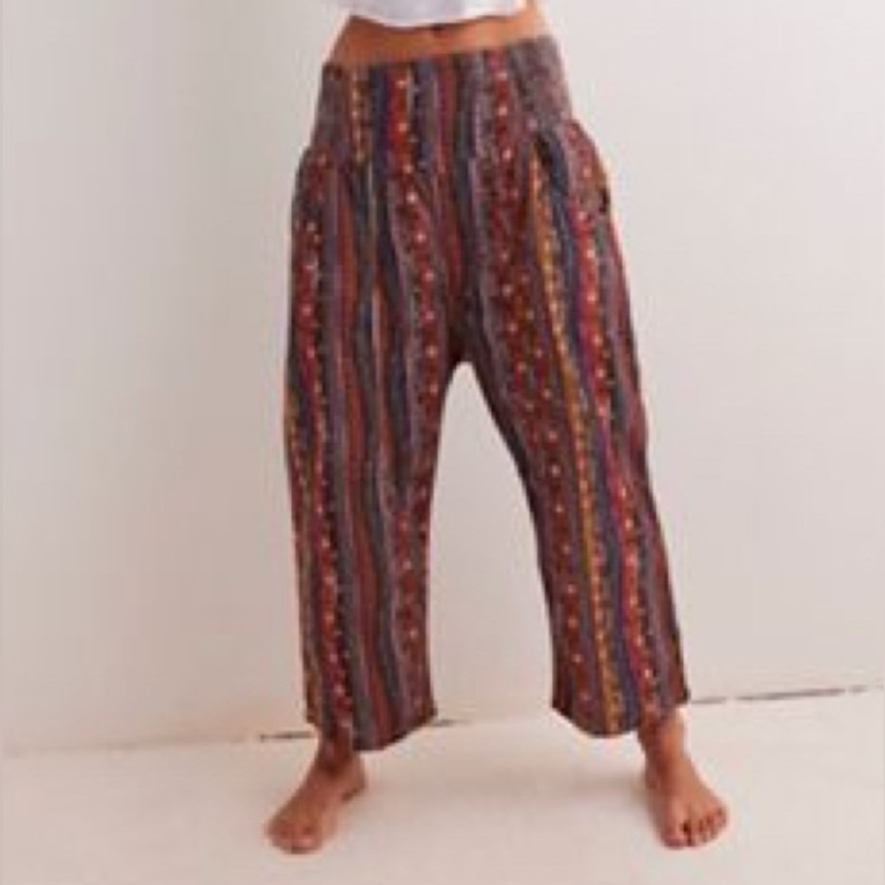 Free People Multicolor Striped Courdaroy Cropped Harem Pants